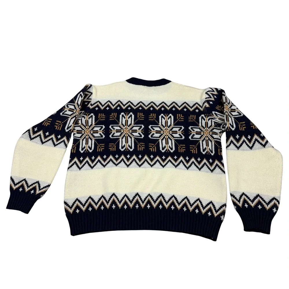 Vintage Fair‎ Isle Snowflake Sweater Navy Cream Gold Ski Size M